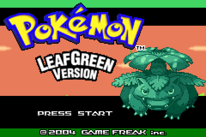 Pokémon LeafGreen — title screen.