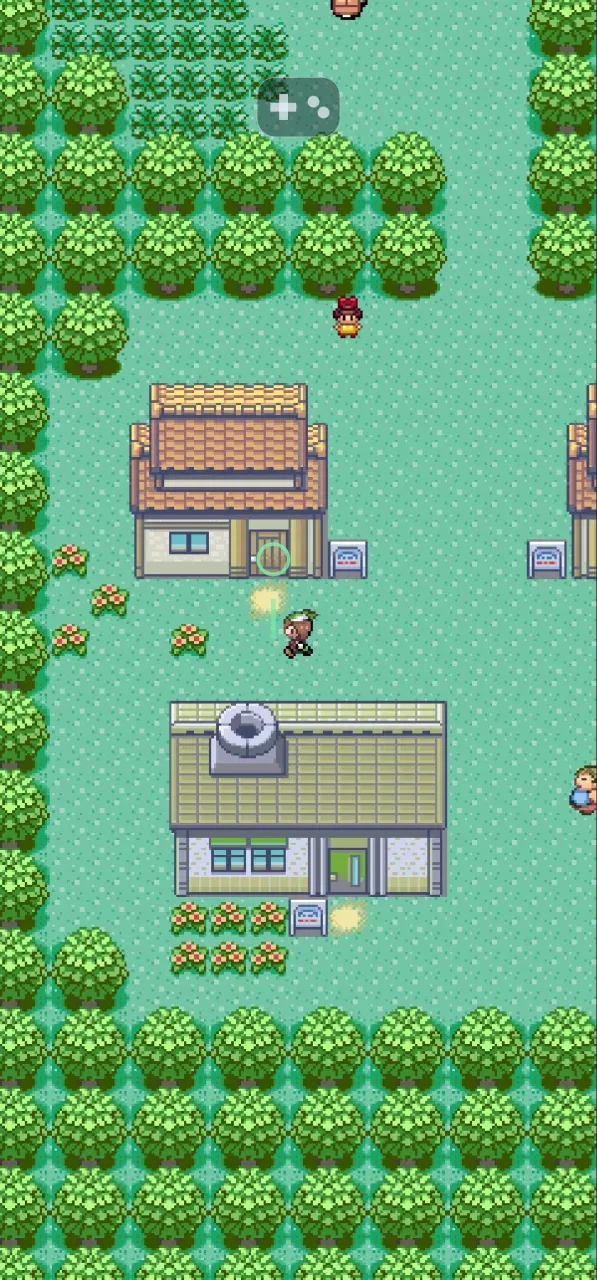 Portrait, same session. More of the town top to bottom, with a drawn navigation path heading into the door.