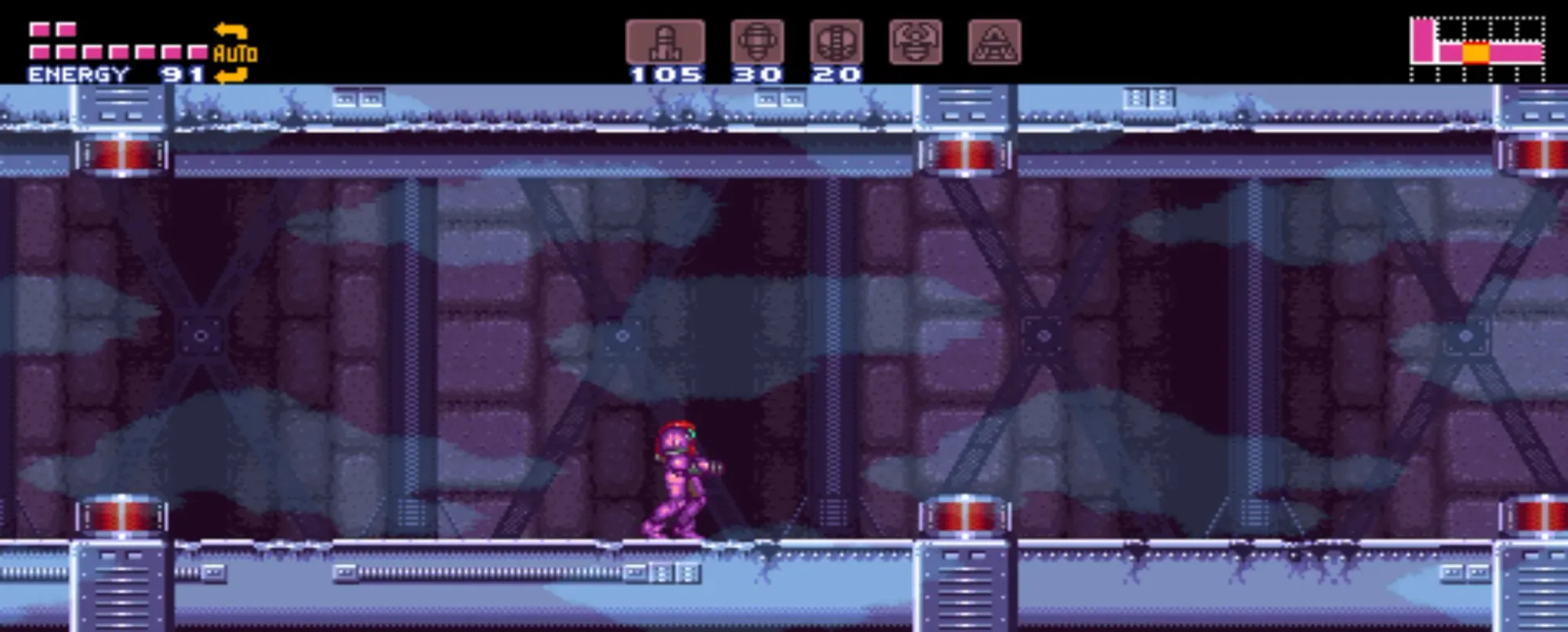 A Brinstar corridor at widescreen width.