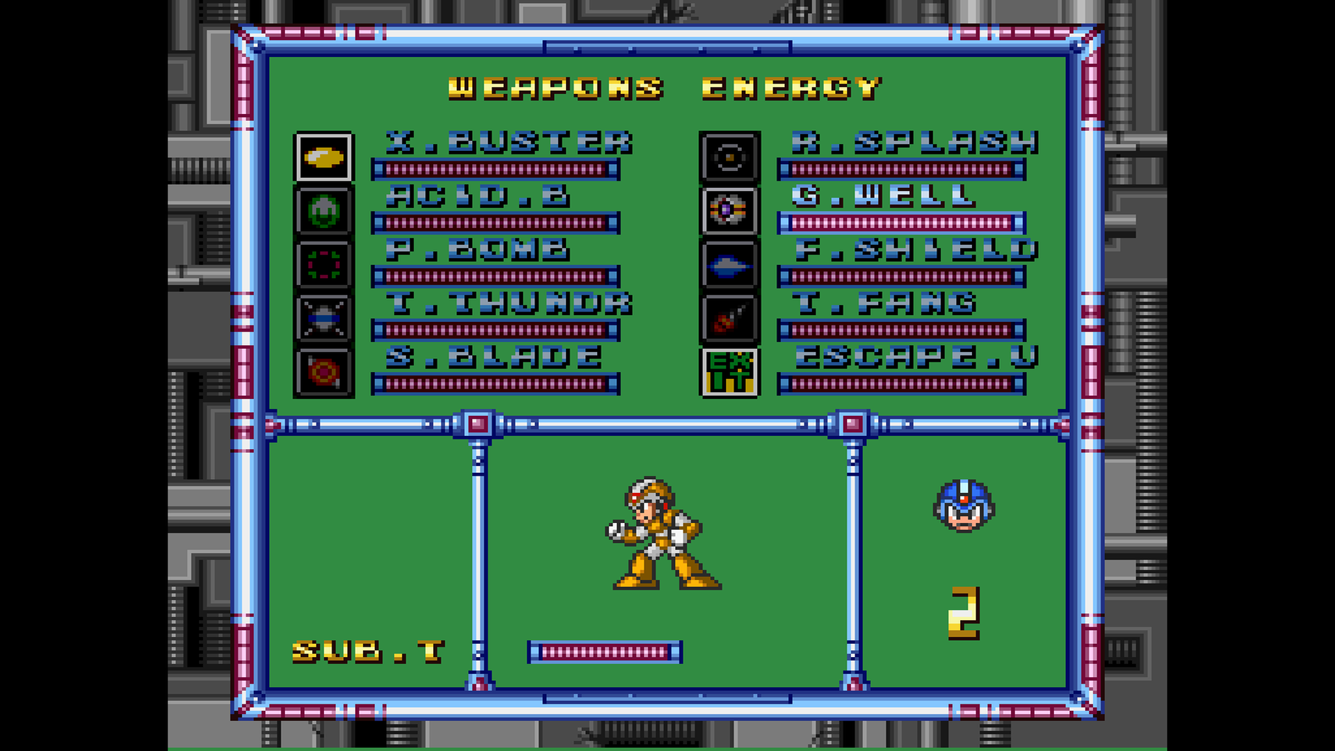 The X3 weapon page in X1's pause menu