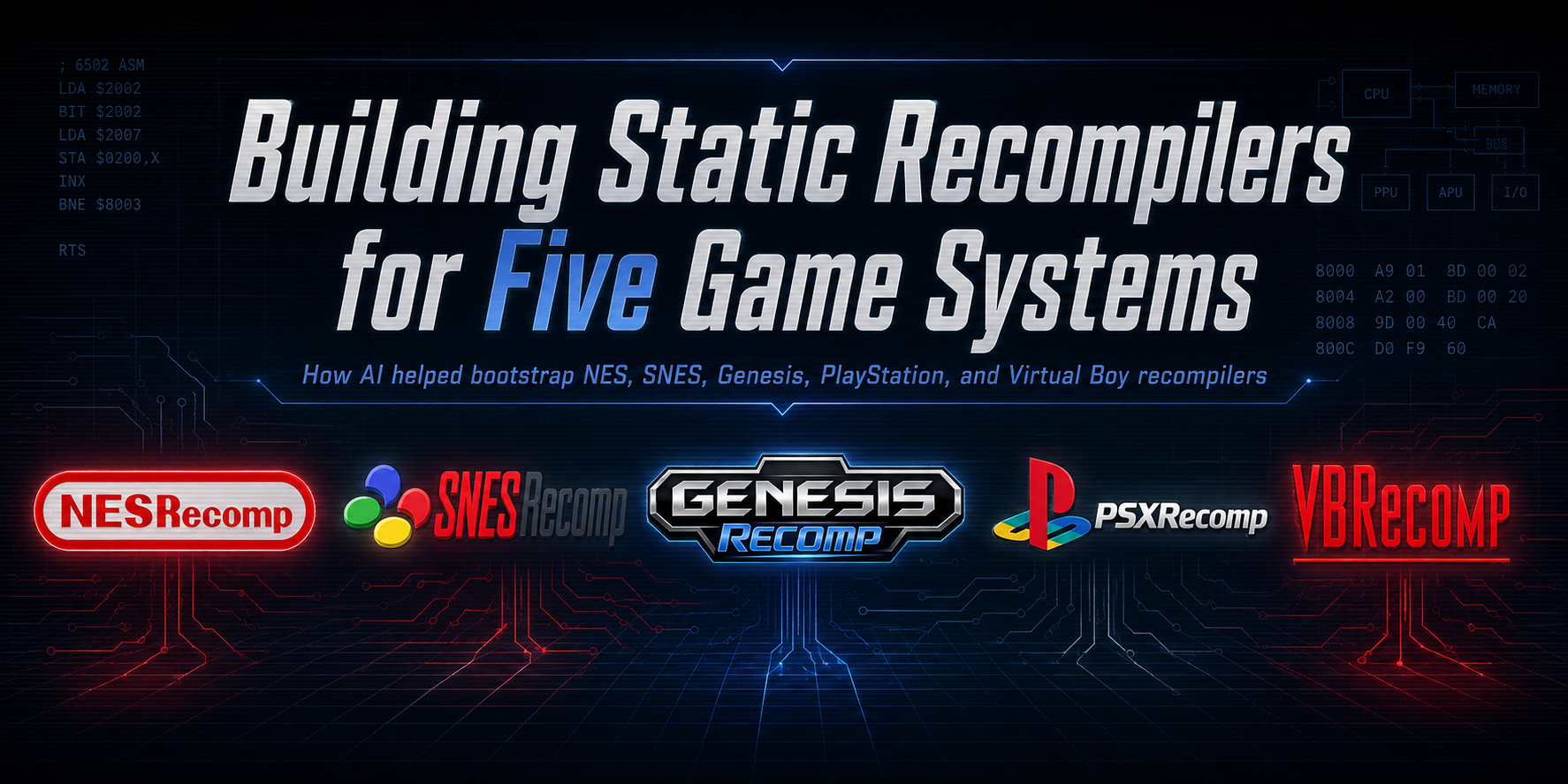 NES, SNES, Genesis, VirtualBoy, and PSX  | A journey with AI and Recompilation